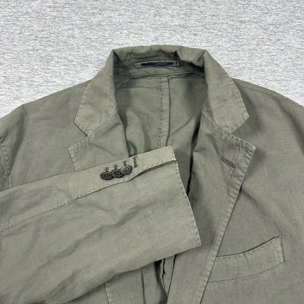 Lardini Blazer Mens 42 Green Gray Unstructured Lightweight Cotton Linen Travel